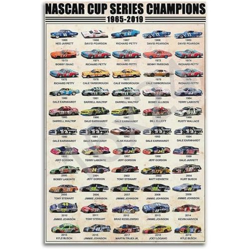 Nascar Cup Series Champions Car Racing Poster 1965-2019, Nascar Gift Posters Poster for Room Aesthetic Posters & Prints on Canvas Wall Art Poster for Room 12x18inch(30x45cm)