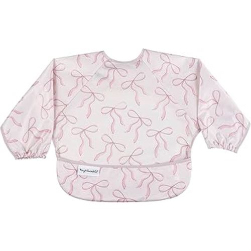 Tiny Twinkle Long Sleeve Bib for Babies & Toddlers | Waterproof Smock Bib for Eating | Machine Washable & Mess-Proof Feeding Essentials | Newborn Shower Gift (Bows, Small 6-24 Months)