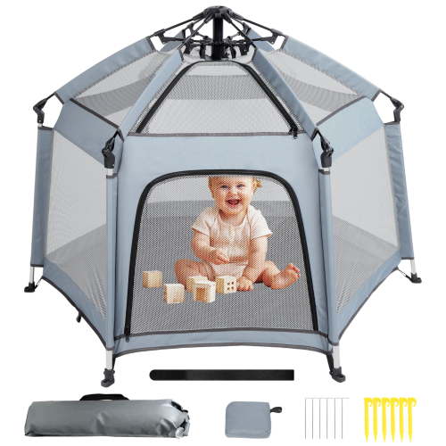Baby Playpen with Canopy, Portable 1-Click Set Up Baby Tent,Foldable Playpen for Beach, Camping, Home, Lightweight Versatile Toddler Tent, with Travel Bag