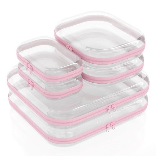 Extra Durable Clear Hard Zipper Case 6 Pack, 2x Large, 2x Medium, 2x Small, Clear Travel Makeup Bag, Hard Plastic Travel Toiletry Bag for Women, Zippered Toy Storage, Make Up Organizer Pouch