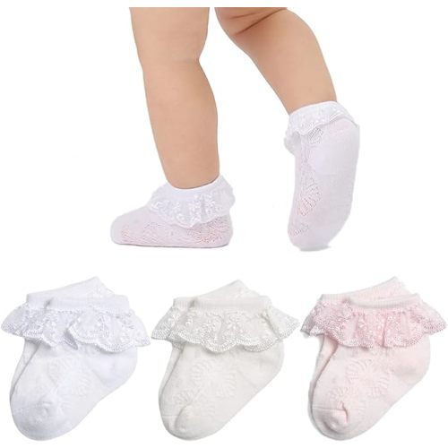 Baby Lace Socks Baby Girl Double/Eyelet Lace Ruffle Frilly Socks for Newborn Infant and toddlers Gift Set
