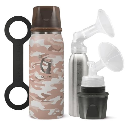 Breastmilk Chiller Reusable Storage Container by CERES CHILL | Keeps Milk Safe for up to 20 Hours | Connects w/Major Pumps (in Plain Sight Camo)