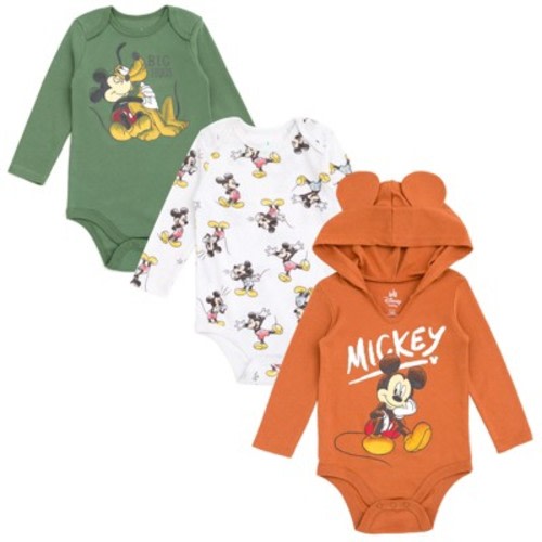 Disney Mickey Mouse Pluto Newborn Baby Boys 3 Pack Cosplay Bodysuits Green / White / Burnt Orange Newborn