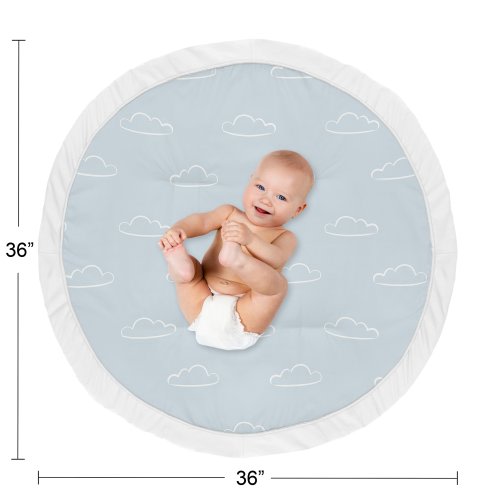 Blue Clouds Collection Boy Baby Tummy Time Playmat - Slate and White Cloud Sky for Vintage Airplane Aviator Aviation Collection