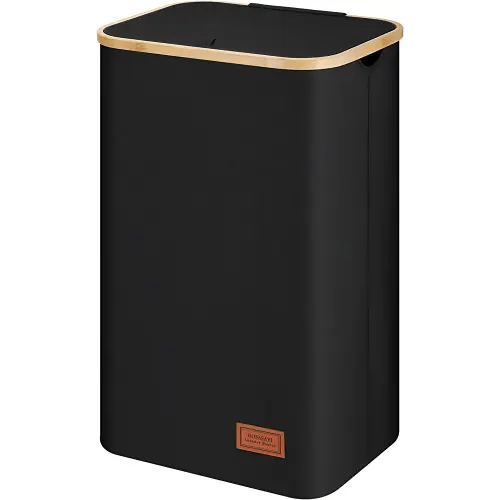 DOFASAYI Laundry Hamper with lid - 110L XL- Large Laundry Basket with Bamboo Handles, Portable Clothes Hamper for Dorm Room, Bathroom, bedroom, Grey foldable Hamper for Toys, closet, Clothing, Black