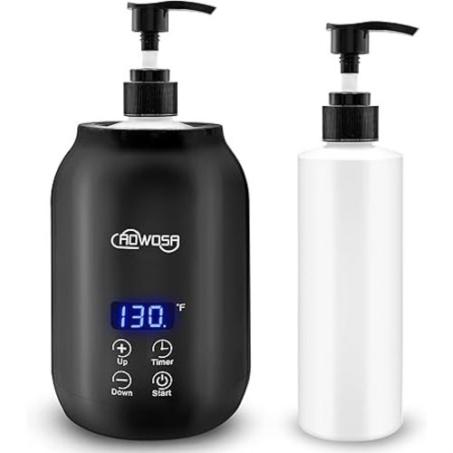 Massage Oil Warmer Bottle Professional Electric Lotion Digital Heater for SPA, Automatic Oil Warmer Heated Oil Lotion Cream for Salon, Barber Shops, Home, with Two Oil Bottle Dispenser (Black)