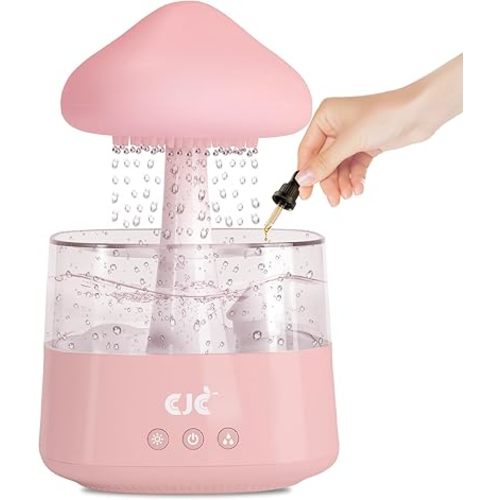 Cloud Rain White Noise Humidifier, Rain Water Drip Diffuser Humidifiers Waterfall Lamp Mushroom Air Humidifier Aromatherapy Essential Oil Diffuser with 7 Colors Night Lights for Home Office Bedroom
