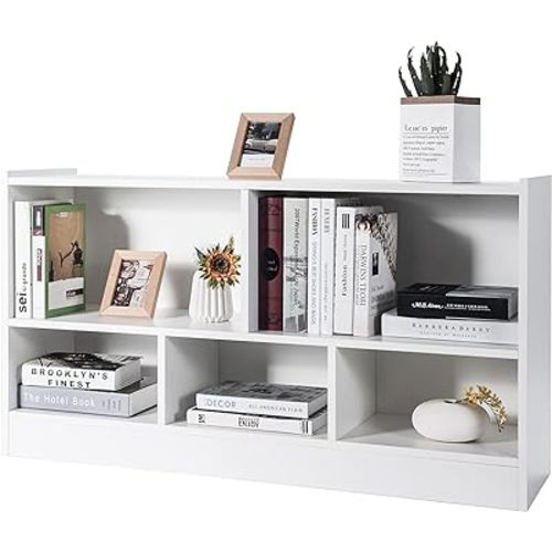 Tangkula 5 Cube Bookcase, 2 Tier Wooden Storage Open Bookshelf, Multipurpose Display Storage Cabinet for Living Room, Bedroom, Hallway, Kid's Playroom, Reading Nook (White)