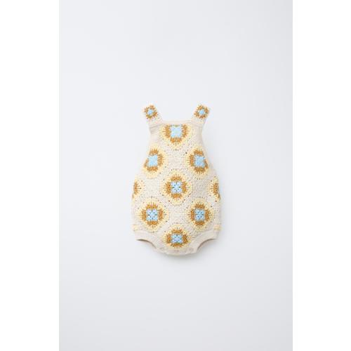 FLORAL CROCHET KNIT ROMPER - Ecru | ZARA United States
