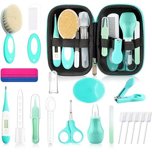 Baby Healthcare and Grooming Kit for Newborn Kids, 24PCS Upgraded Safety Baby Care Kit, Newborn Nursery Health Care Set, Baby Care Products (Green)