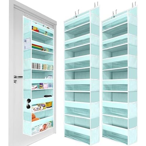 HOMELUX THEORY 2 PC Heavy Duty Over the Door Organizer 55x14x6.7, 6 Large Front & 12 Side Pockets, Hanging Storage Closet Door Organizer for Bedroom, Bathroom and Baby Nursery Storage (Baby Blue)