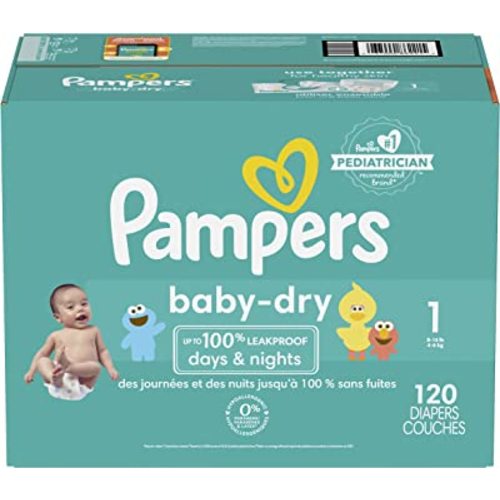 Pampers Baby Dry Diapers - Size 1, 120 Count, Absorbent Disposable Diapers