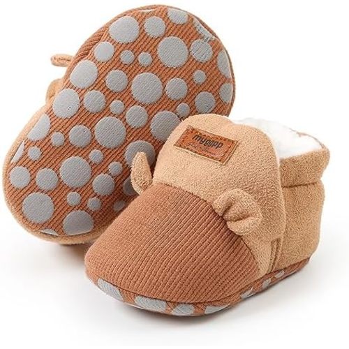 Ohwawadi Infant Baby Boys Girls Slippers Cozy Fleece Booties Soft Bottom Warm Cartoon Socks Newborn Crib Shoes