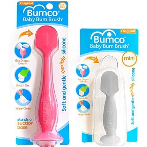 Bumco Diaper Cream Spatula + Mini Baby Bum Brush for Baby Butt Cream with Travel Case - Diaper Cream Applicator Set, Butt Spatula Baby Necessities, Diaper Cream Brush, Pink & Gray