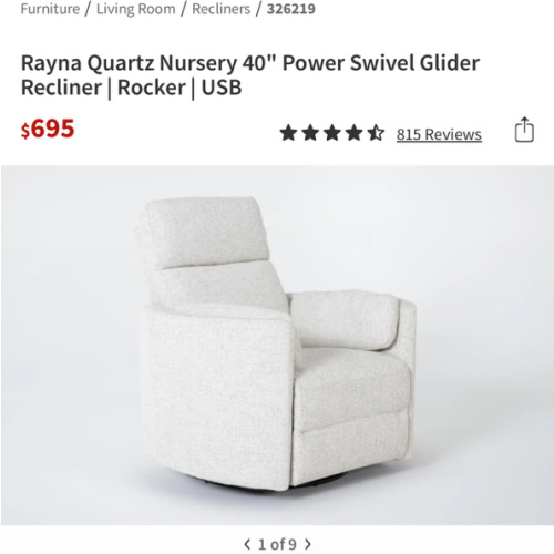 Rayna Quartz Nursery 40" Power Swivel Glider Recliner | Rocker | USB | Living Spaces