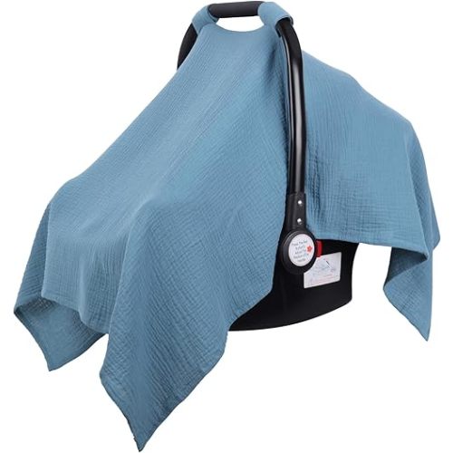 Metplus Muslin Car Seat Cover for Babies - Carseat Stroller Cover Infant Stroller Covers for Boys and Girls, Breathable & Lightweight, Fits Most Strollers & Baby Car Seats