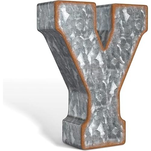 CraftyCrocodile 7" Galvanized Metal Letters for Wall Decor - 3D Letter Y for Hanging & Free Standing - Decorative Rustic Alphabet Letters for the Living Room, Bedroom, Kitchen