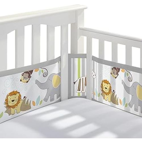 BreathableBaby Breathable Mesh Liner for Full-Size Cribs, Classic 3mm Mesh, Safari Fun Too (Size 4FS Covers 3 or 4 Sides)
