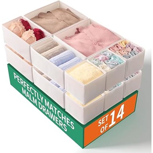 Drawer Organizer Clothes-Dresser Organizer for Nursery-Perfect Baby Clothes Organizer and Storage & General Nursery Organization or Dresser Drawer Organizer Foldable Washable Bins White