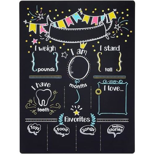 BLUE PANDA Baby Milestone Chalkboard – Monthly Age Tracking Growth Sign for Boys and Girls, First Birthday Board (11.6 x 15.6 in) - Birthday Chalkboard Sign
