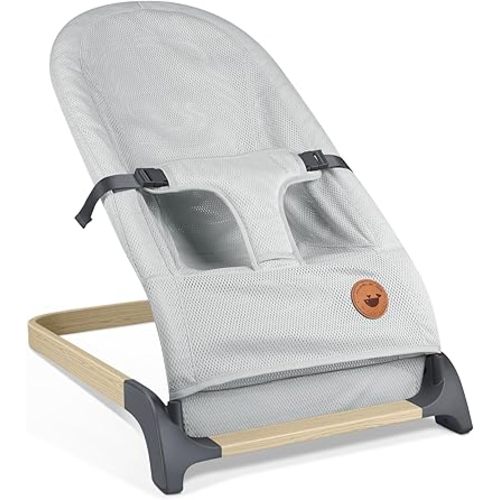 ANGELBLISS Baby Bouncer, Portable Bouncer Seat for Babies, Infants Bouncy Seat with Mesh Fabric, Natural Vibrations (Silver)