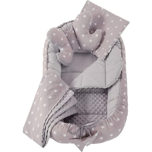 Medi Partners 5-Piece Cot Set Includes Baby Nest 100 x 60 x 15 cm 100% Cotton Cushion Flat Blanket for Crawling Butterfly Cushion (Stars with Grey) : Amazon.es: Baby Products