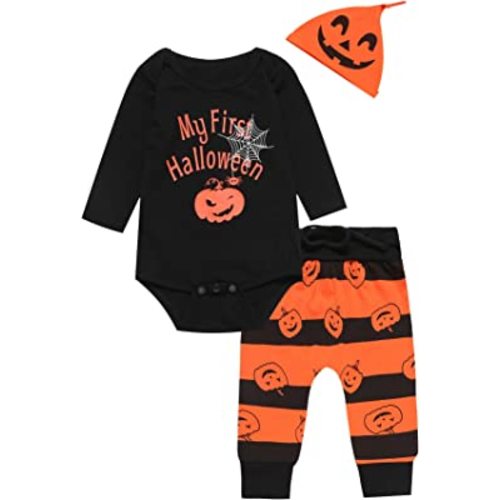bakjuno Baby Boy My First Halloween Outfit Pumpkin Long Sleeve Pants Set