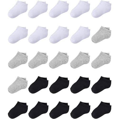 Duufin 25 Pairs Toddler Ankle Socks - Low Cut Kids Half Cushion Socks for Boys and Girls