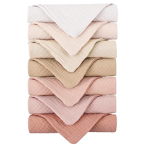 Konssy Baby Muslin Washcloths 7 Pack -100% Cotton Baby Bath Washcloths, Soft Baby Wash Cloths and Absorbent Burp Cloths for Newborn Kids Girls and Boys, 11x11 inches