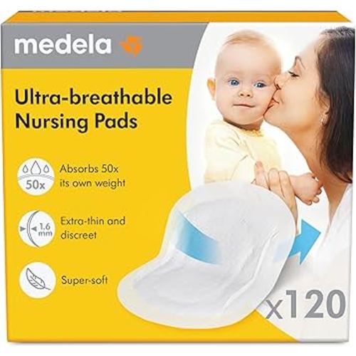 Medela Ultra-Breathable Nursing Pads, Highly Absorbent, Super Soft, Discreet Design for Comfortable Wear, Pack of 120