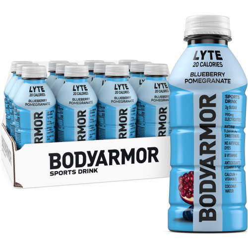 BODYARMOR Lyte Blueberry Pomegranate Electrolyte Sports Drink, 16 fl oz, 12 pack Bottles