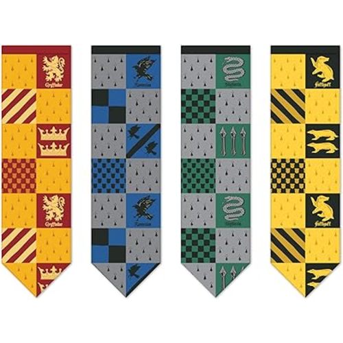 Conquest Journals Harry Potter Small Hogwarts House Quidditch Flags, Set of 4, Polyester, 8'' x 29'', Gryffindor, Slytherin, Ravenclaw & Hufflepuff Banners, Party and Wall Decor, Officially Licensed