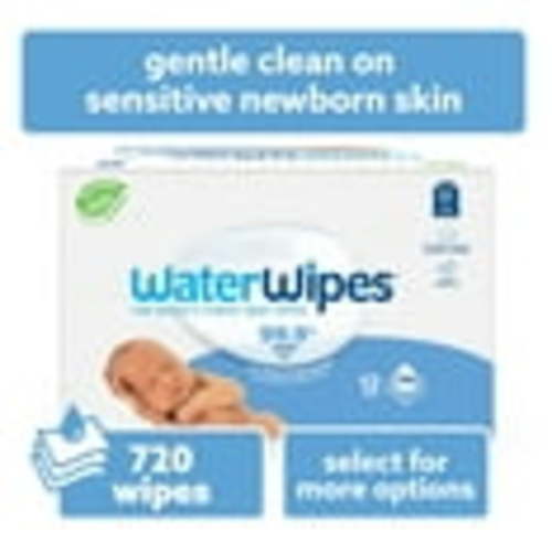 WaterWipes Original Baby Wipes, 99.9% Water Based, Fragrance-Free, for Sensitive Skin, 12 Packs (720 Wipes)