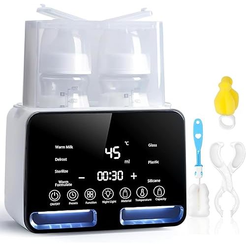 Baby Bottle Warmer All Bottles Water Bath Warming 48H Constant Thermostat Mode, 10-in-1 Milk Warmer Steamer, Preset, Defrost, Double Bottle Warmer Twins for Breastmilk Formula, Heat Baby Food