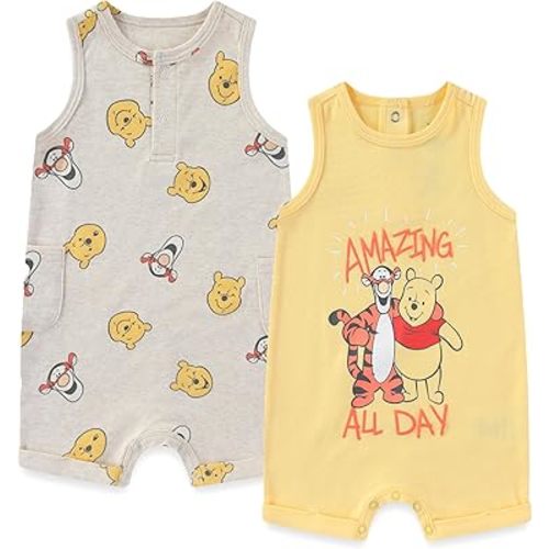 Disney Cars Winnie the Pooh Mickey Mouse Stitch Baby Boys 2 Pack Romper for Newborn and Infant