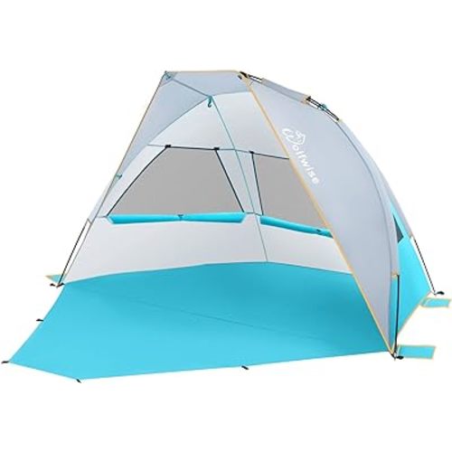 WolfWise 2-3 Person Portable Beach Tent UPF 50+ Sun Shade Canopy Umbrella with Extendable Floor