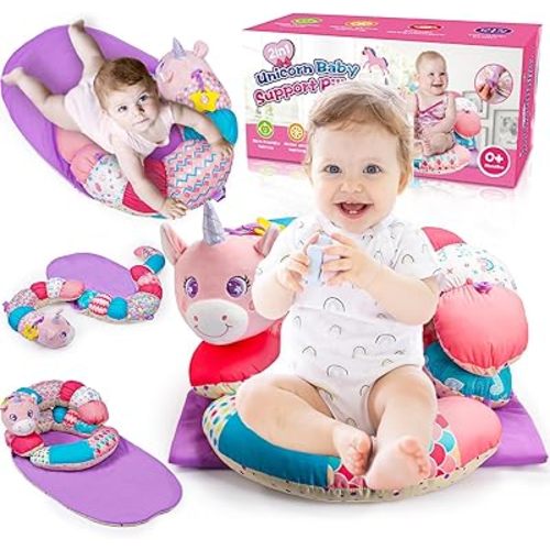 3-in-1 Unicorn Tummy Time & Seated Support Pillow & Playmat for Newborn, Baby Toys 0-12 Months Infant Toys for 0-3-6-8 Month Girls Boys Christmas Shower Birthday Gifts Baby Floor Lounger