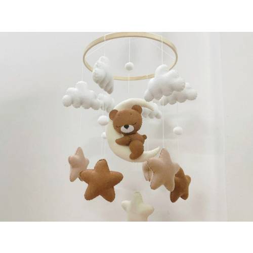 Baby mobile, bear on the moon nursery mobile, Bear baby mobile, Sleeping bear, baby shower, baby nursery, baby room decor, babyshower