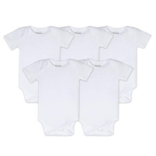 Burt's Bees Baby 100% Organic Cotton Unisex Short Sleeve Cloud White Bodysuits, 5-Pack