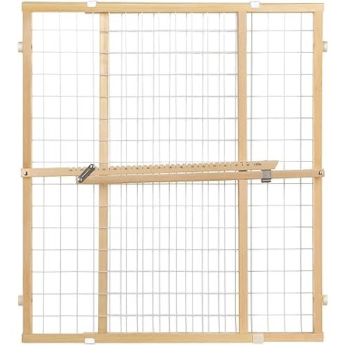 Toddleroo by North States Extra Wide Wire Mesh Wooden Baby Gate: 29.5"-50" Wide. Pressure Mounted Baby Gate for Doorway. (31" Tall, Sustainable Hardwood)