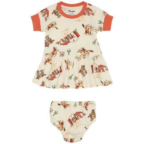 Wrangler Infant Girls' Western Conversation Print Short Sleeve Dress And Diaper Cover - 2 Piece