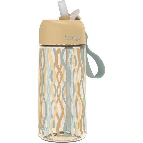 Bentgo Kids Water Bottle (Whimsy & Wonder Collection) - Leak-Proof Durable Tritan 15 oz. Cup for Kids/Toddlers 3+; Flip-Up Safe-Sip Straw for School, Sports, Daycare, Camp & More (Wavy)