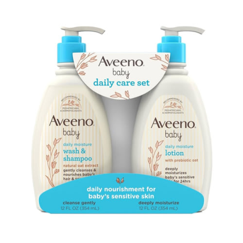 Aveeno Baby Daily Care Gift Set with Oat Extract & Prebiotic Oat, Contains Daily Moisturizing Body Lotion & Gentle 2-in-1 Baby Bath Wash & Shampoo, Hypoallergenic & Paraben-Free, Two Pack