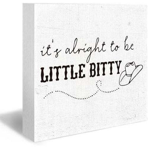 It's Alright to Be Little Bitty Wood Box Signs, Western Cowboy Desk Decor, Western Nursery Decor, Farmhouse Cowboy Western Decor for Nursery Home Bedroom Desk Shelf Wall Shelf