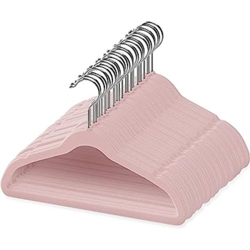 50 Velvet Baby Hangers - 11.8" Non-Slip, Space-Saving, 360 Swivel Hook, Strong & Durable Infant & Toddler Hangers - Pink