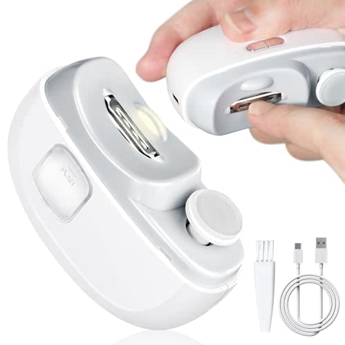 IvyWind Electric Baby Nail Clipper with LED Light, 2 in 1 Automatic Safety Fingernail Trimmer and File with Nail Scraps Storage for Newborn, Kids, Adult, Elderly, 2 Speeds, USB Rechargeable, White