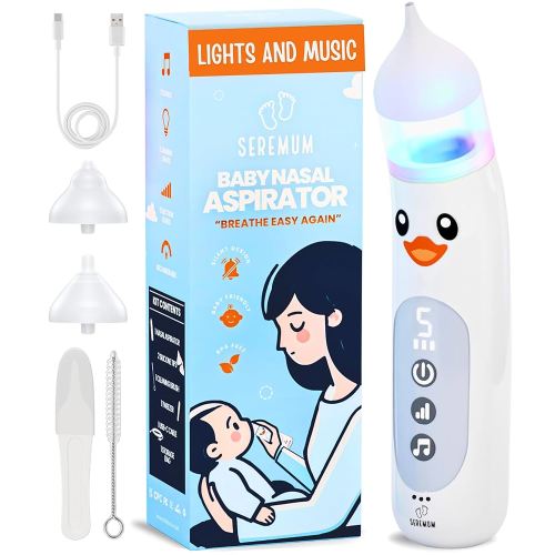 Nasal Aspirator for Baby Electric Nose Cleaner and Booger Sucker with LED Light and Music, Gentle Suction for Stuffy Nose, 5 Levels, USB-C Rechargeable, BPA-Free Silicone Tips, Easy to Clean