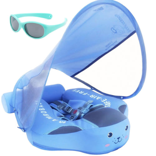 Mambobaby Float with Canopy and Tail New Upgraded Non-Inflatable Baby Pool Float Mambo Float Swim Trainer Solid Infant Swim Float Adjustable Pearl Foam Baby Swim Ring