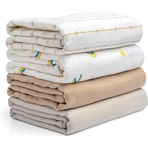 Salt Earth GOTS Certified 100% Organic Cotton 2-Layered Swaddle Baby Blanket, 4 Pack, 47"x47" Receiving Blankets for Swaddling, Wrap for Boy & Girl, Newborn Baby Essentials, Registry(Solids & Rainbow)
