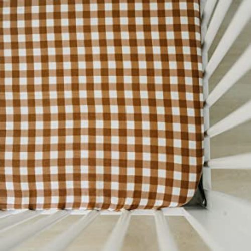 Gingham Muslin Crib Sheet by Mebie Baby, Soft and Breathable Bed Sheets for Babies, Modern Neutral Bedding for Cribs, Standard Crib Mattress Fitted Sheet, Great for Boy or Girl Room or Nursery